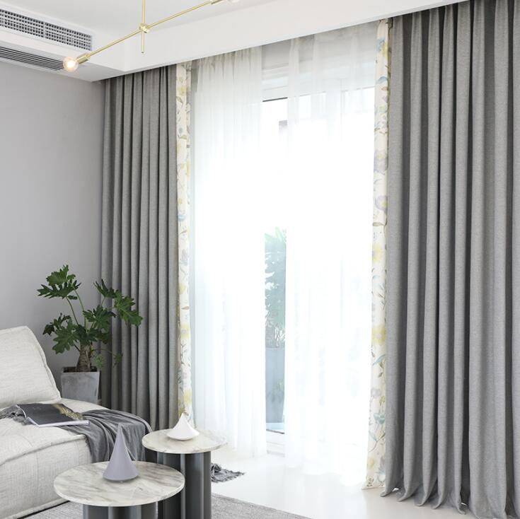 Minimalist modern Nordic wind grey splicing curtains Living room Bedroom cotton flannel linen curtains door-to-door customization