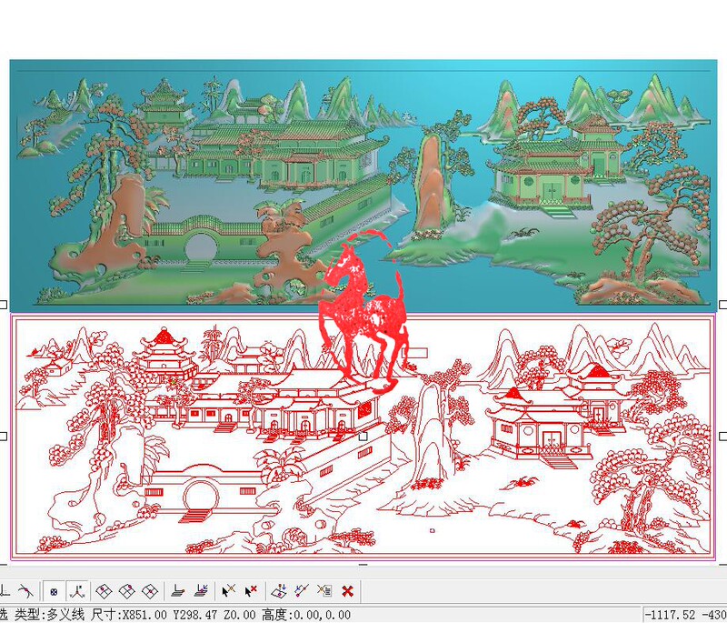Simple Landscape and Pavilion Carved Designs for Horizontal Panels, Headboards, Sofa Backboards, Screens, Wood Carvings, Relief Carvings, Computer Carving Jdp