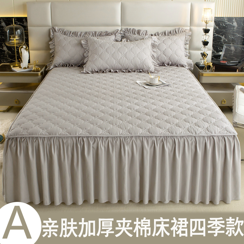 ウォッシュドコットンベッドスカートカバーベッドスプレッドシングルピース無地キルティング防塵保護カバー1.5メートル1.8メートルベッドシーツマットレスパッド滑り止め