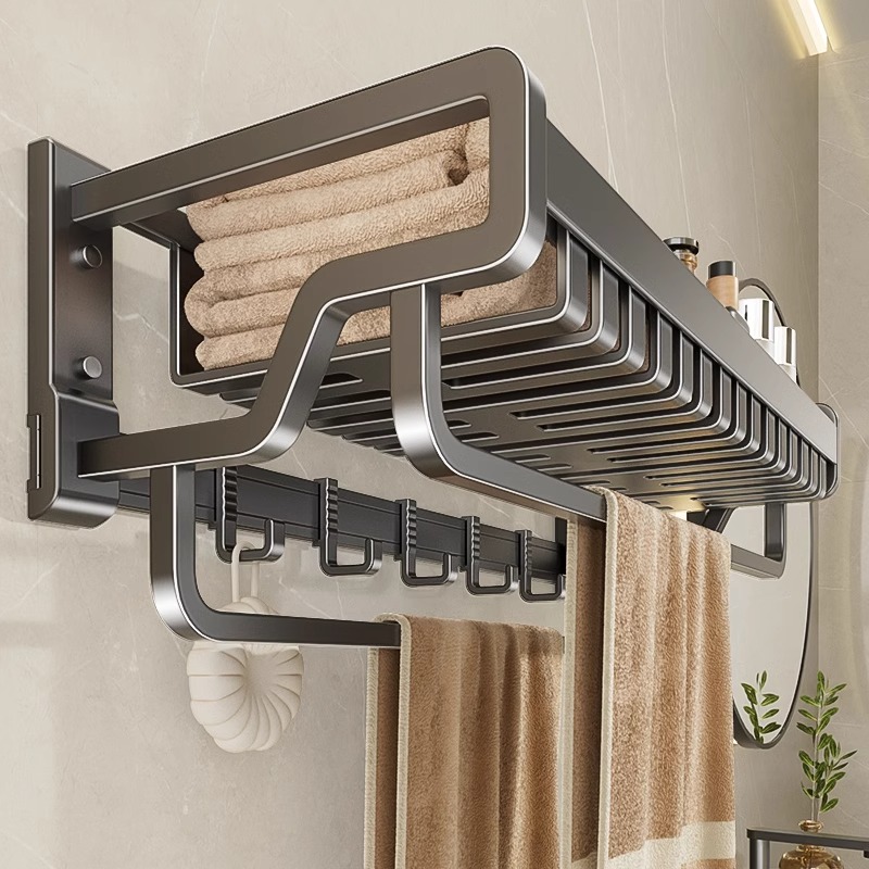 Bath towels towel rack Foldable free-to-punch toilet bathroom Toilet Shelf Bathroom containing shelf 3306-Taobao