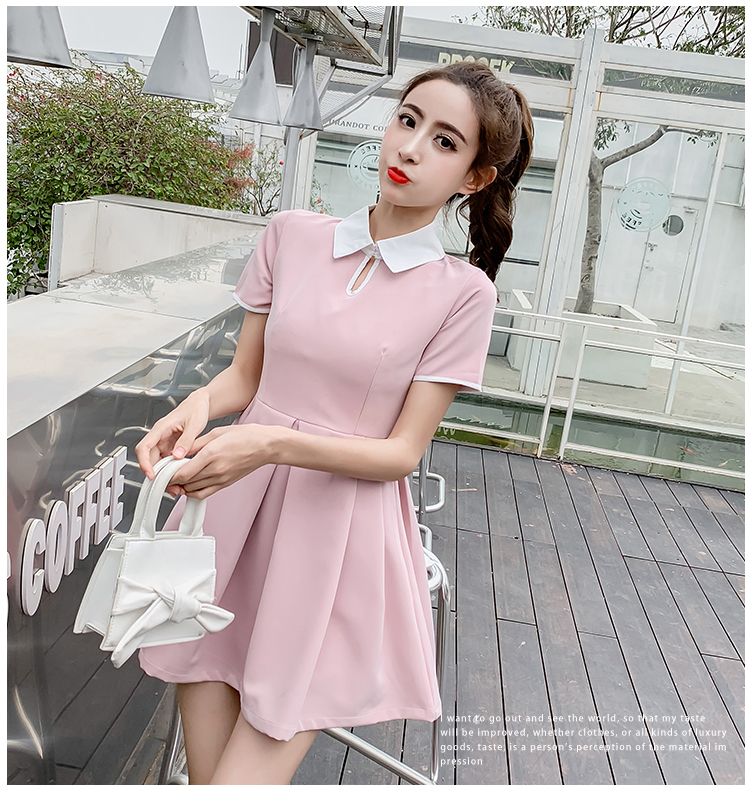 VK旗艦店 韓國學院風修身顯瘦娃娃領氣質短袖洋裝