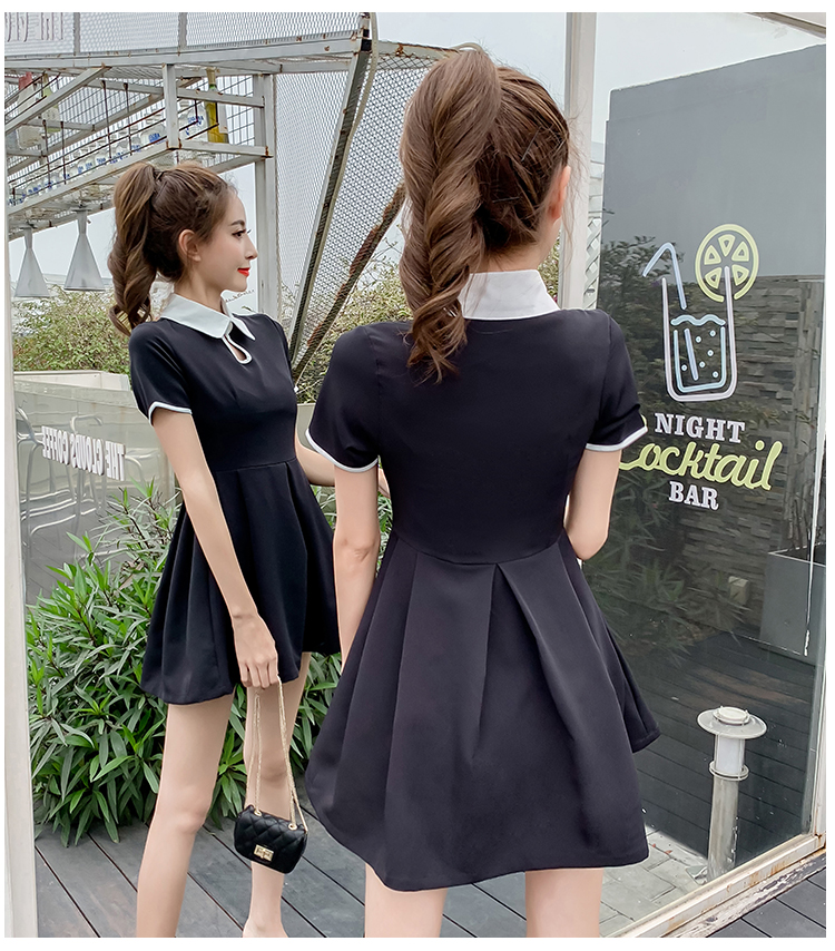 VK旗艦店 韓國學院風修身顯瘦娃娃領氣質短袖洋裝