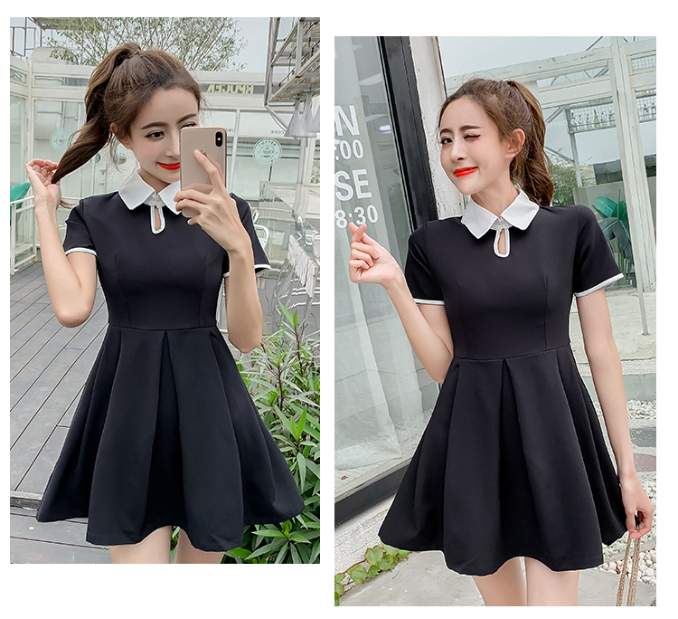 VK旗艦店 韓國學院風修身顯瘦娃娃領氣質短袖洋裝