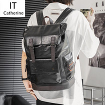 Hong Kong Genuine Leather Trendy Double Shoulder Bag Mens Bag 2022 Casual School Bag Large Capacity Travel Backpack Street Computer Bag