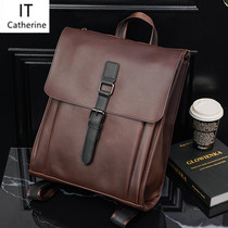 Hong Kong 2022 genuine leather retro styled double shoulder bag Han version Mens bag Leisure fashion Backpack Business Computer Travel Bag