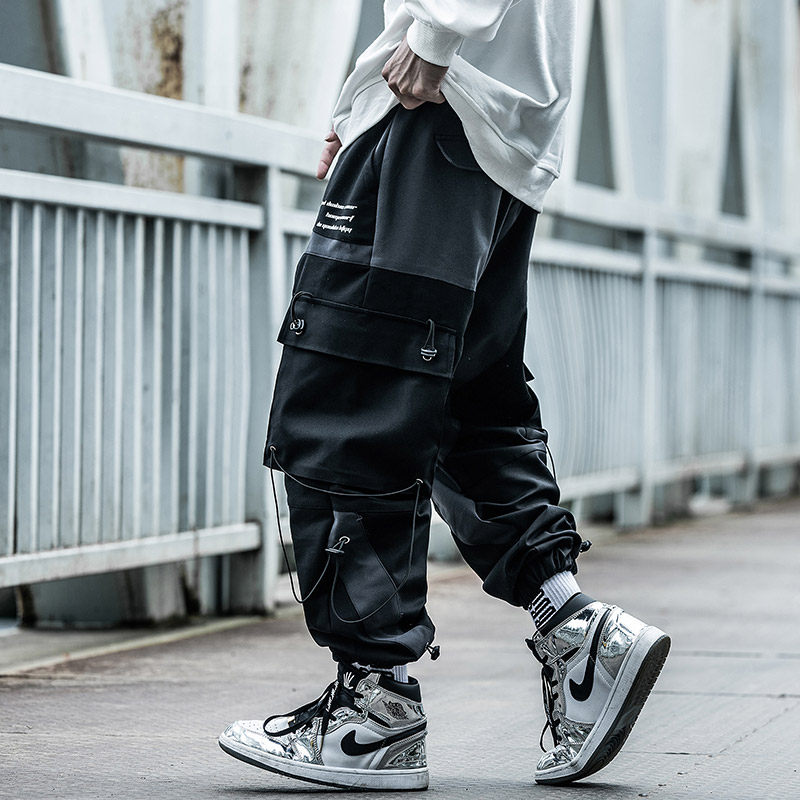 Xiaobin Guochao Spring and Autumn functional style overalls Men's loose hip-hop original trend contrast stitching beam pants