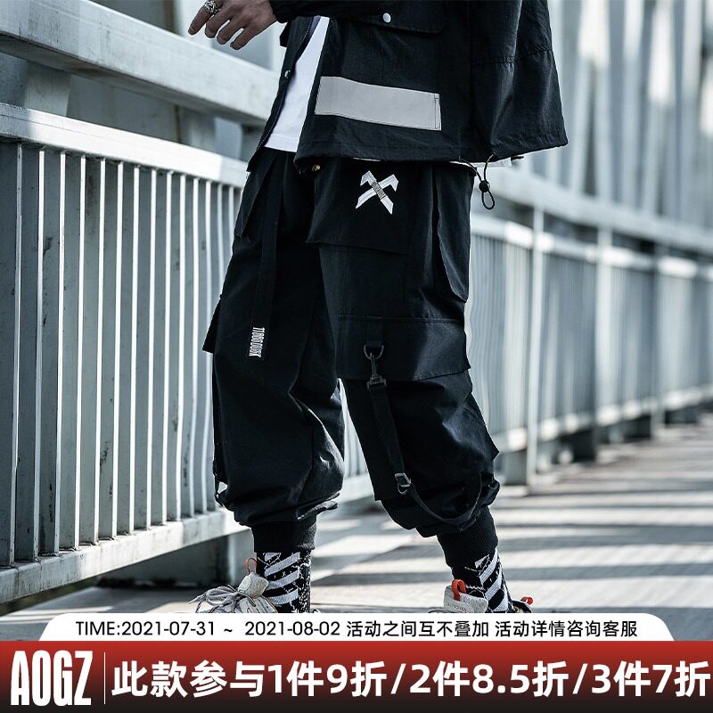 AOGZ national tide multi-pocket overalls men loose hip-hop tide brand functional wind streamer pants Pilot pants tide