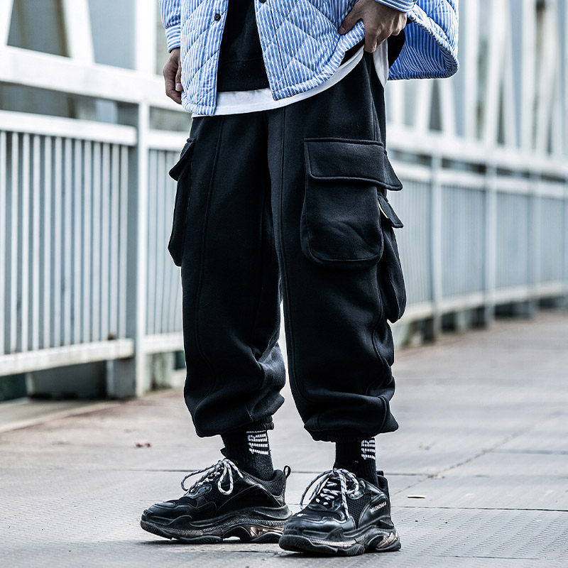 Xiao Bin Guo tide work pants men's tide brand loose casual multi-pocket pants plus velvet plus thick rope trousers