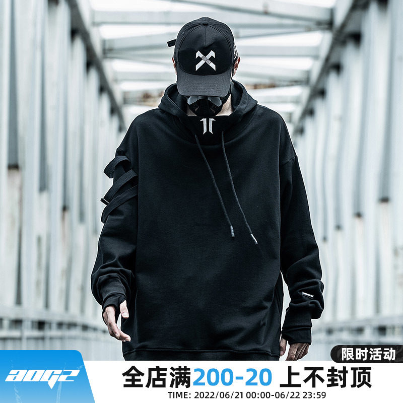 AOGZ National Tide Card Sweatshirt Male Spring Autumn Season With Hat Loose Function Wind High Collar Clothes Trends Ins Couple Coats