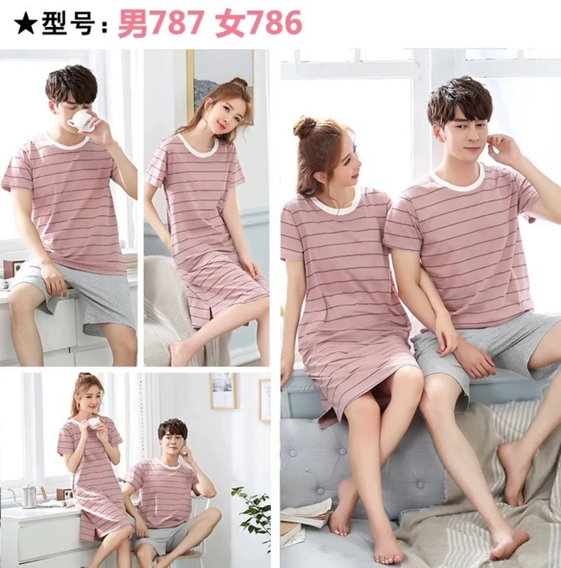 Bộ đồ ngủ đôi mùa hè cotton ngắn tay dễ thương Bộ đồ ngủ Hàn Quốc phụ nữ mùa hè dịch vụ nhà nam Bộ đồ ngủ mùa hè mỏng phù hợp