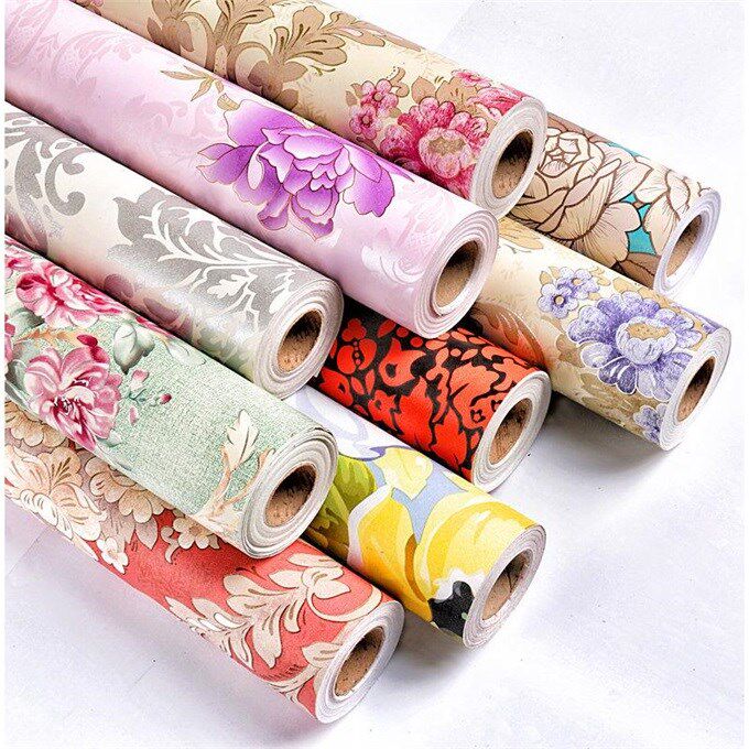 PVC waterproof European wallpaper self-adhesive wallpaper Living room bedroom dormitory wall sticker Study wall renovation sticker
