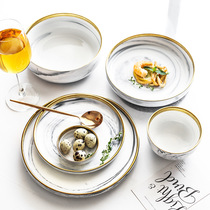 Nordic gilt marble ceramic bowl plate Western tableware set Rice Bowl home soup plate dish noodle soup bowl