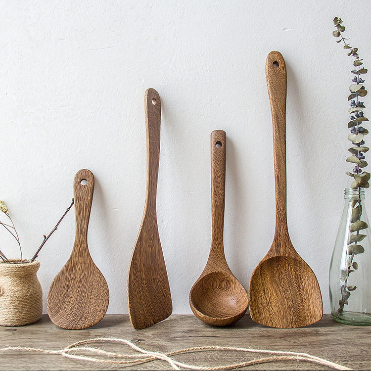 Solid wood shovel not covered with pan special pan shovel soup spoon suit wood long handle spoon Home rice spoon fried vegetable shovel