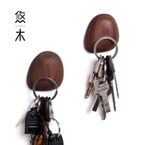 Solid Wood key suction magnet walnut wood key receiver wall pendant adhesive hook refrigerator sticker