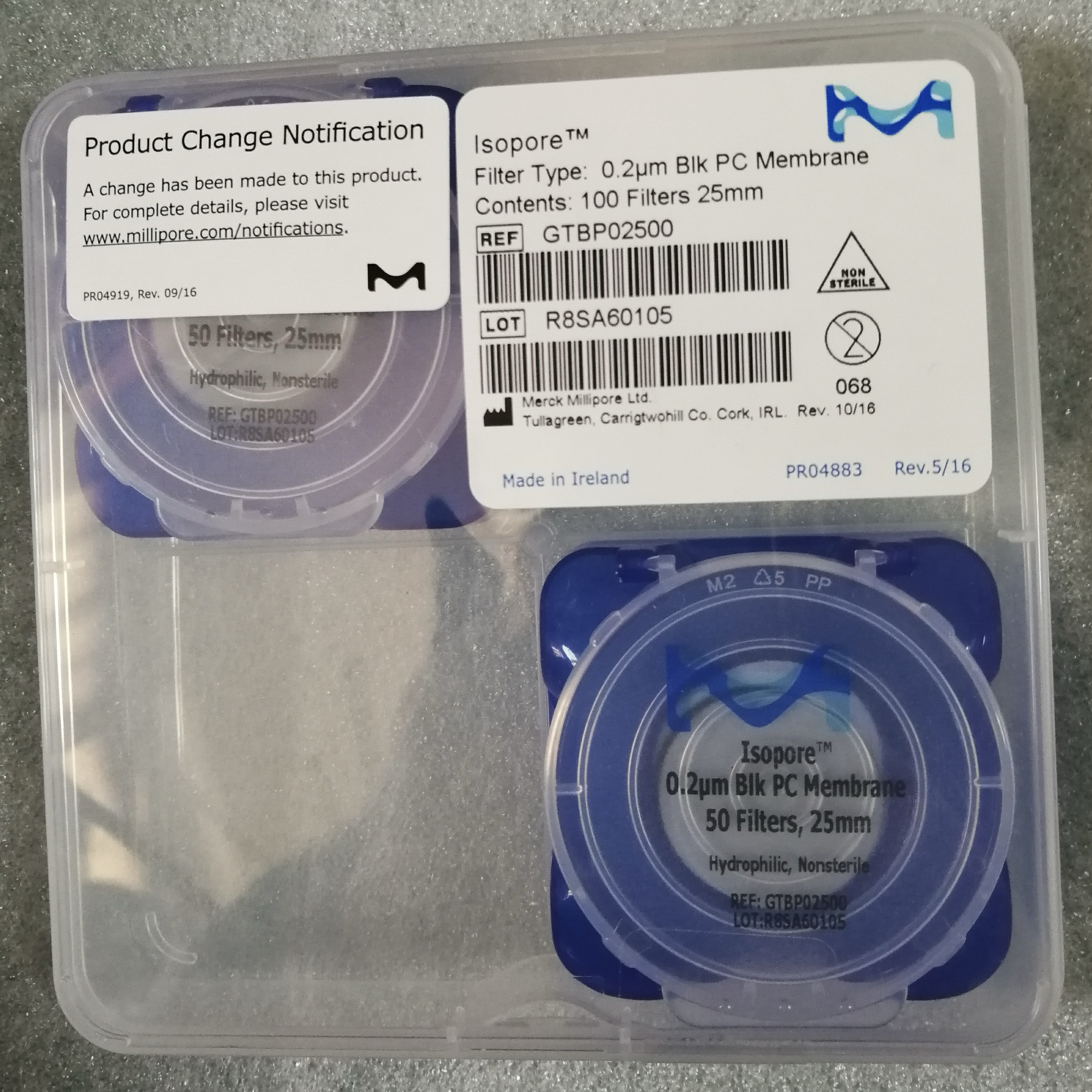Millipore密理博25mm 0.2um黑色聚碳酸酯PC过滤膜GTBP02500
