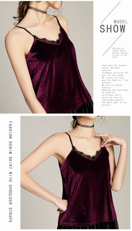 Camisole nữ chạm đáy gợi cảm mùa thu đông cộng với nhung vàng mặc bên trong ren rộng quần áo rộng hàng đầu áo nữ