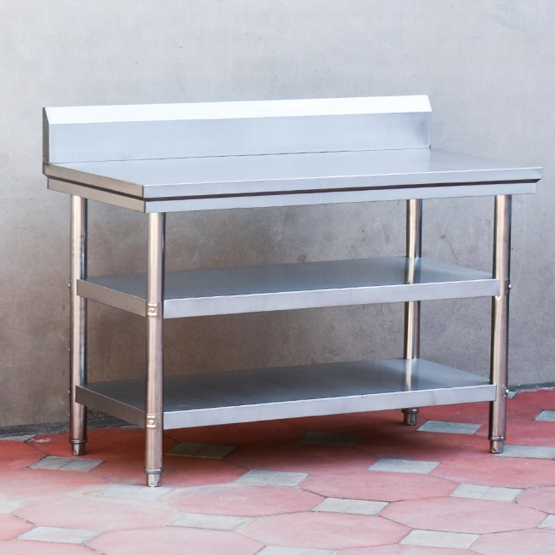 Commercial 304 single-layer stainless steel bench with backrest kitchen 2-layer floor with floor-cutting table to play the lotus table 