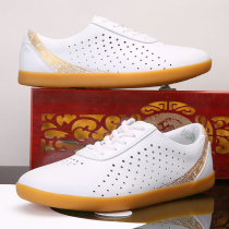 Wulin No 1 tai chi shoes Mens soft leather martial arts shoes beef tendon bottom female Kung Fu sports shoes spring and summer morning training shoes competition shoes
