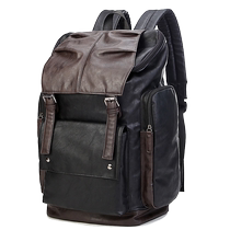 Korean style mens travel backpack leather backpack mens large capacity contrasting color short-distance business trip casual outdoor trend