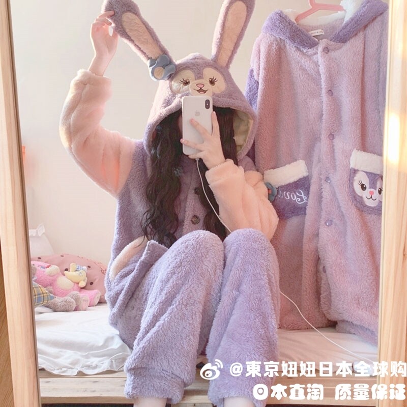 Japanese yougelato pique soft star Delu pajamas female autumn and winter warm home suit GP