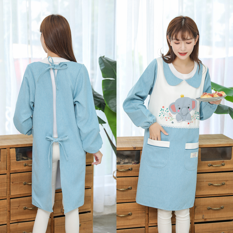 Upscale waterproof apron 2021 new net red fashion home kitchen pure cotton hood clothes woman big labor for winter