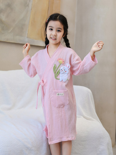 Summer Children's Bath Towel 2025 New Model All-Cotton Swimming Pure Cotton Gauze Bathrobe Wearable Absorbent Quick-Drying for Boys and Girls