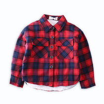 Childrens clothing new childrens clothing winter style boy long sleeve shirt child plaid shirt Korean version mill fur lining