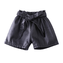 Naughty Egg Winter Girl Garnter Thickened Leather Pants Han Edition Childrens Baby Baby Bow Tie Buttoned Leather Shorts