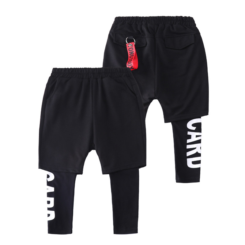 Children's Korean version of the new children's clothing spring boys fake two-piece sports pants children's shorts tights two-piece set