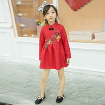 New childrens clothing Chinese wind retro qipao dress new childrens sleeve head long sleeve plus suede dress