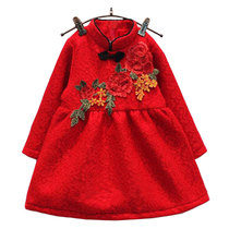 New Fairydress Girl Winter New Year Dress Plus Suede Thickened Dress Chinese Don Dress Long Sleeve Disc Button Princess Dresses