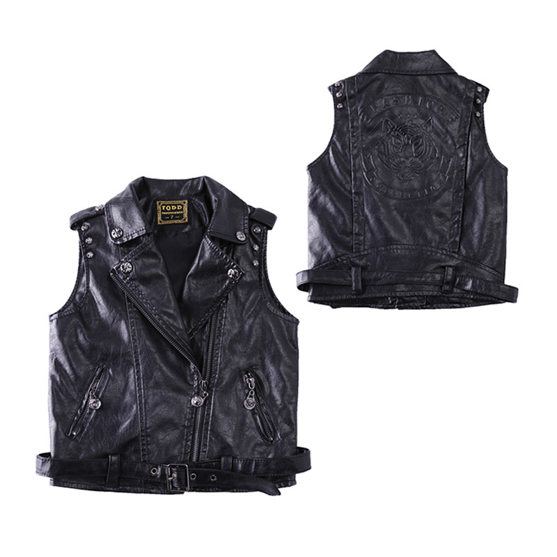 Small and medium-sized children's new children's clothing spring, autumn and winter thickened Korean version of the children's clothing new boys handsome rivet zipper leather vest