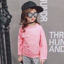 New childrens clothing Spring Festival Han version Childrens clothes Childrens loose embroidery letters Undershirt Girl Long Sleeve Sweater