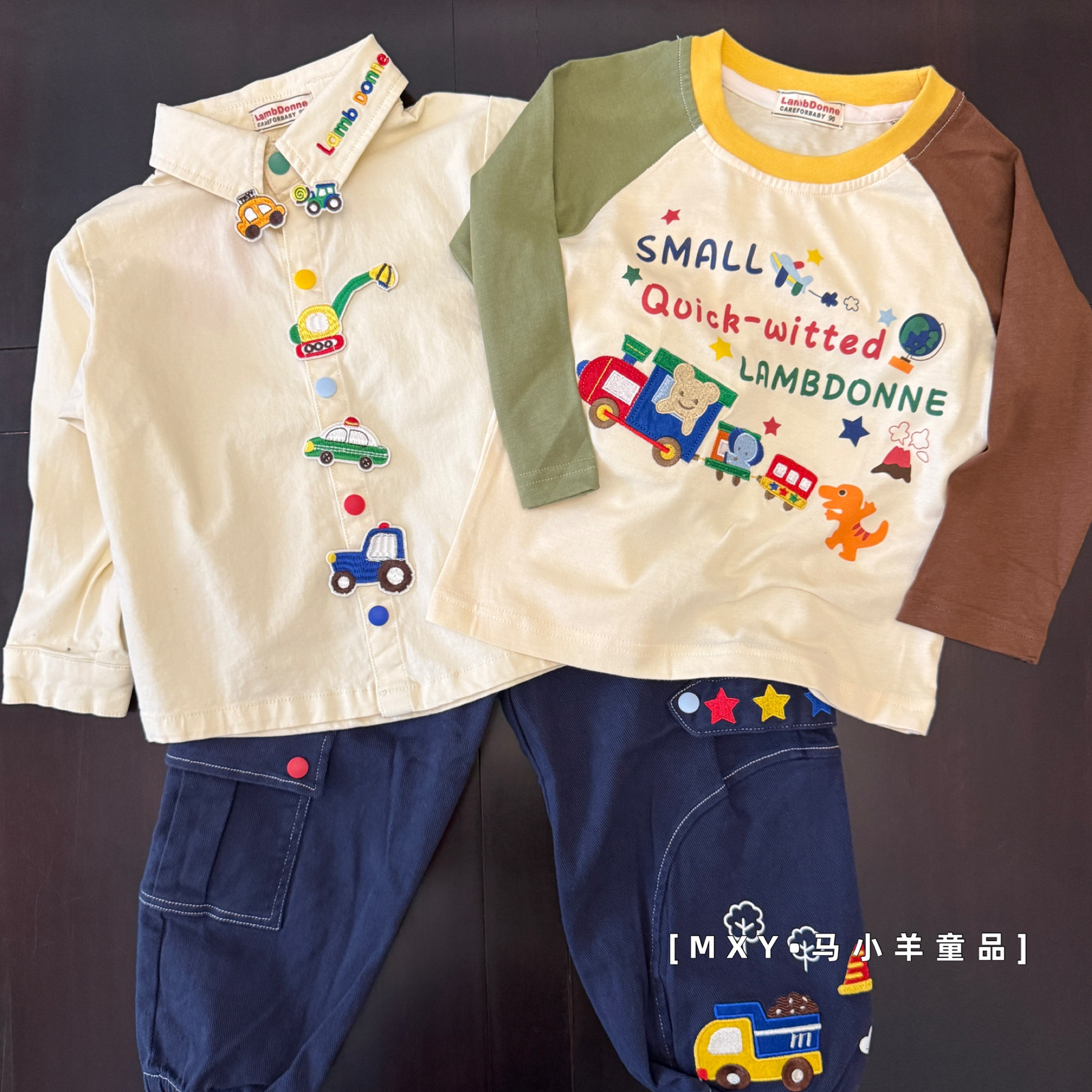 Детская джинсовая рубашка  bi入推荐～25秋款日系男童纯棉梭织上衣宝宝翻领飞机刺绣衬衣外套