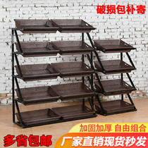 Supermarket fruit shelf display rack Multi-function fruit shelf shelf vegetable shelf Steel wooden shelf Fruit shop wooden