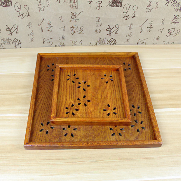 Châu Âu tấm gỗ vuông khay gỗ khay sáng tạo rỗng hoa anh đào tấm gỗ khay trái cây SPA tấm gỗ - Tấm khay tra dep