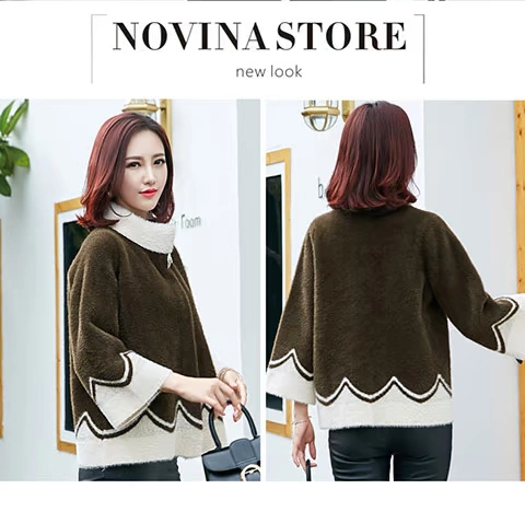 Áo len cộc tay ngắn nhung nhung mùa thu đông mới phiên bản Hàn Quốc của áo khoác len dày dày áo khoác nữ cao cấp