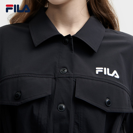 FILA 짠 드레스 여성 2024 여름 신작 패션 느슨한 옷깃 허리 작업 드레스 롱 스커트