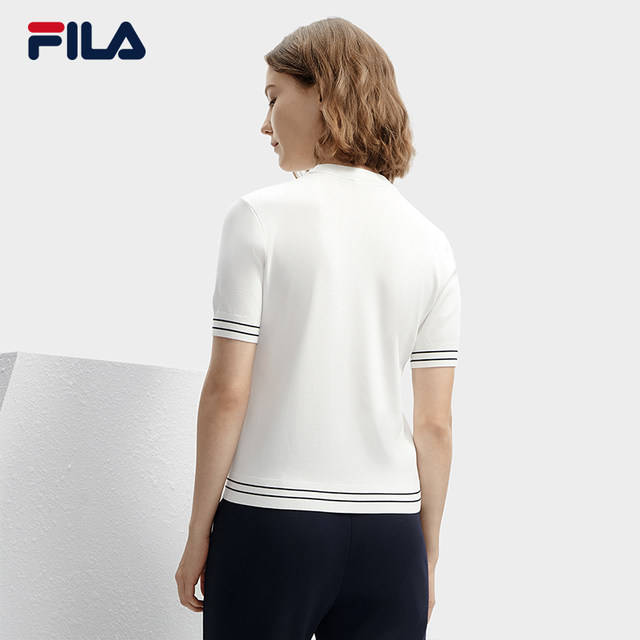 FILA Official Women's Knitted Sweater 2024 Spring New Fashion Simple Basic Round Neck Casual Short Sleeve