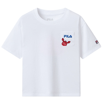 FILA KIDSxWiggleWiggle FILA childrens clothing boys short-sleeved 2024 summer new childrens cotton T-shirt
