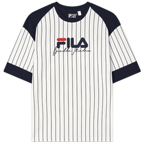 FILA official mens knitted short-sleeved shirt 2024 autumn new fashion casual pure cotton color-blocked striped T-shirt