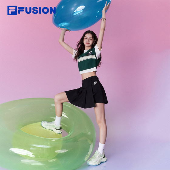 FILAFUSION 휠라 트렌디 브랜드 여성 탑 투피스 세트 2024 여름 신작 패션 캐주얼 슬림 탑