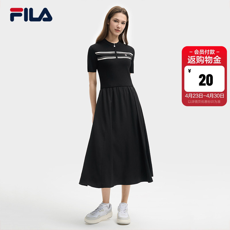 Fila Official Women's Dress Spring and Summer Style Fashionable Casual Simple Slim Fit Waist-Cinching Dress