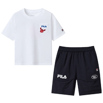 FILA KIDS FILA childrens suit 2024 summer new boys sports short-sleeved T-shirt pants two-piece set