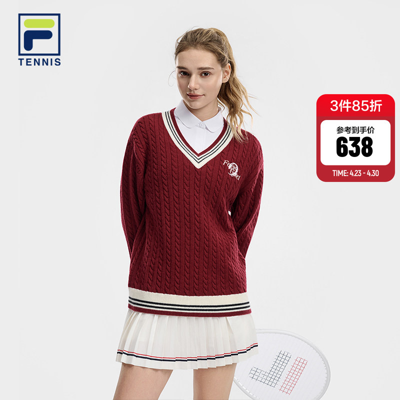 Fila Official Couple Style Knitted Sweater Top for Women Spring New Tennis Sports Long Sleeve Pullover Sweater