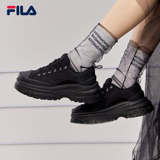 FILA official LAVA women's shoes thick-soled canvas shoes casual shoes heightening white shoes sports shoes black shoes