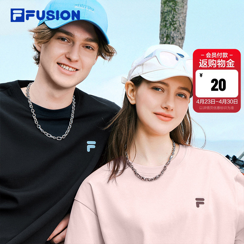 Fila Fusion Trendy Sports Short-Sleeved T-Shirt, Loose Casual Couple Cool Top, Same Style for Men and Women