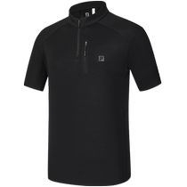 FILA Mens Knitted Short-Sleeved Shirt 2024 Autumn New Outdoor Sports Basic Half-Zip Training Wear T-Shirt
