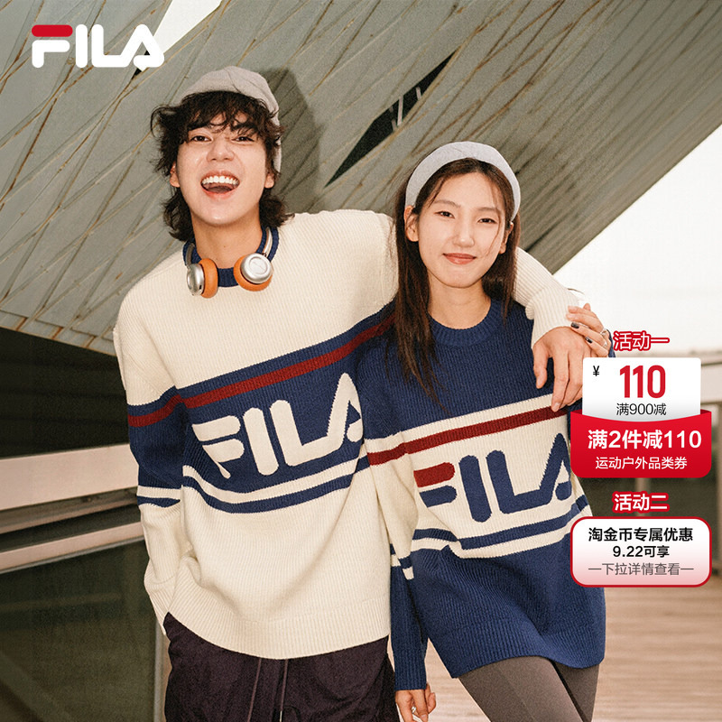 Fila Retro American-Style Knit Sweater | Fila Official Autumn Sweater Knit Top for Men and Women Couples Fila Retro American-Style Knit Sweater | Fila Official Autumn Sweater Knit Top for Men and Women Couples