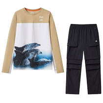 FILA KIDS FILA childrens clothing childrens suit 2024 autumn new style boys round neck pullover sweatshirt trousers